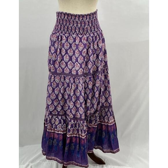 BELL by ALICIA BELL Sz M Medium Purple Print Elastic Waist Maxi Skirt Cotton - Picture 9 of 10